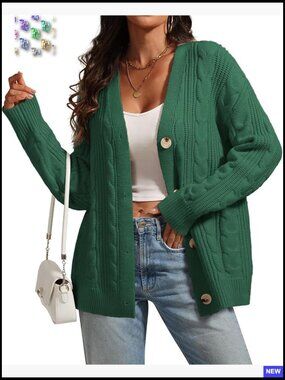 Oversized Cable Knit Cardigan Chunky Open Front Drop Shoulder Winter Sweater
